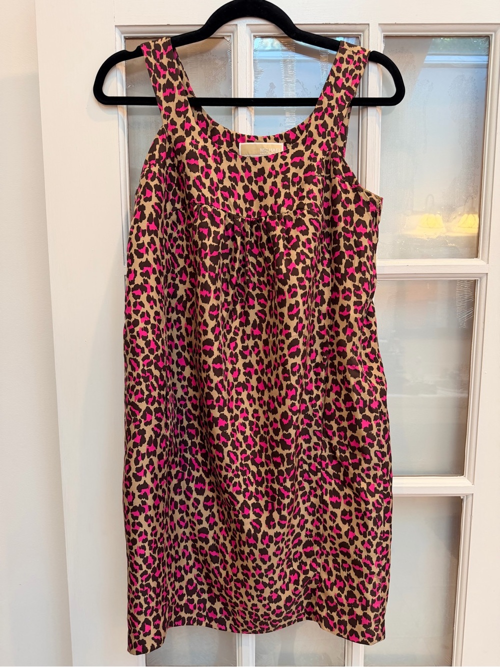 Vintage Michael Kors Y2K Silk Pink and Brown Leopard Print Shift Dress Size 2
